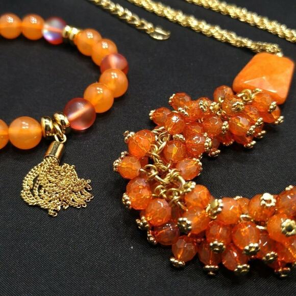 Talbots Orange Beaded Necklace Bracelet Set, Two Gemstone Beads on Necklace, NWT - Picture 4 of 8